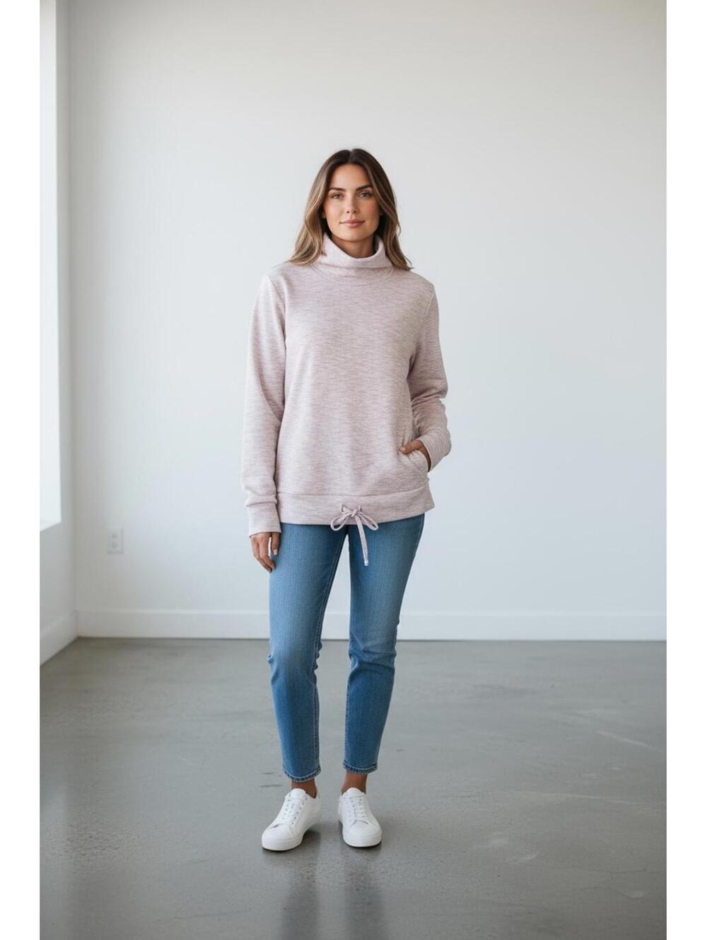 Mondetta Light Pink Pullover Sweatshirt Drawstring Hem Small